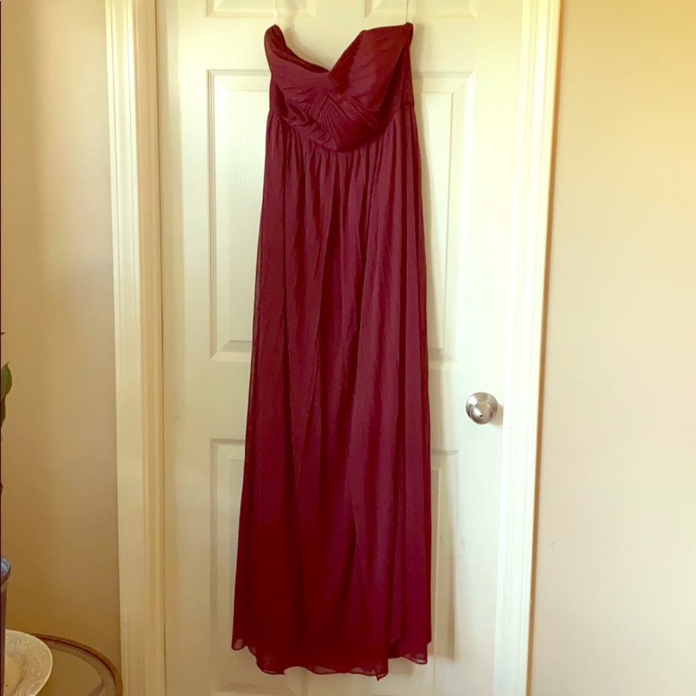 Strapless Burgundy Bridesmaid Maxi Gown